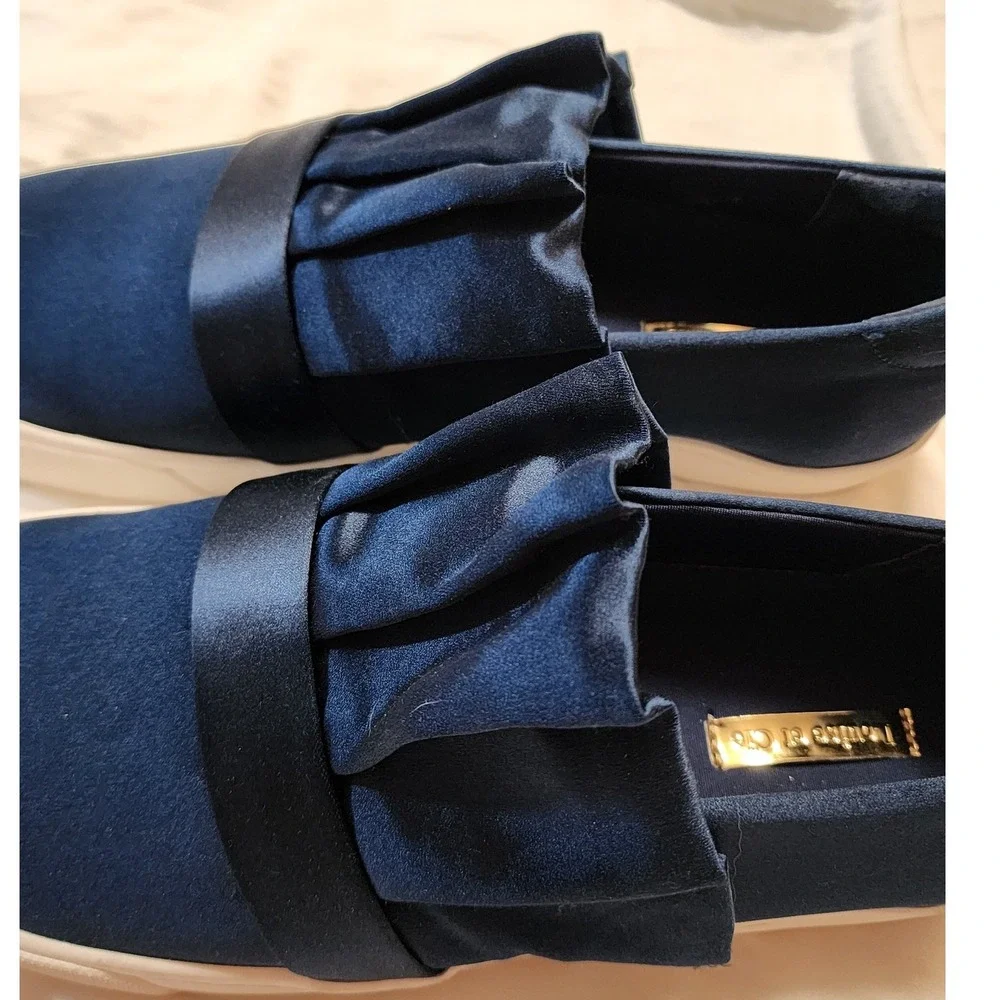 Louise et Cie Buca Navy Blue Satin Ruffle Slip On Sneakers Women's Size 10M
